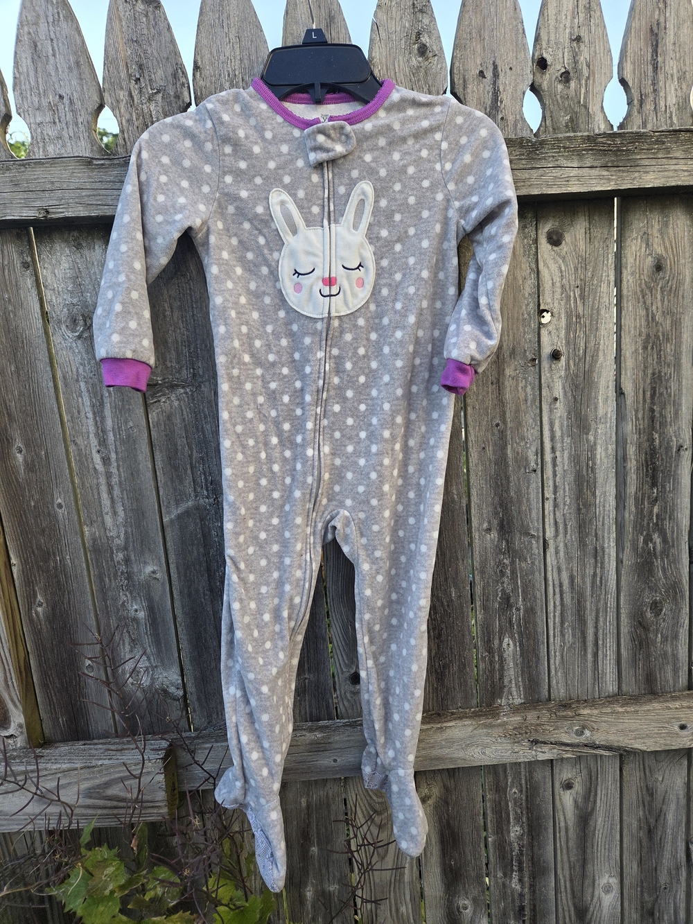 Carter's Gray Polka Dot Bunny Footed One-Piece with Pink Trim